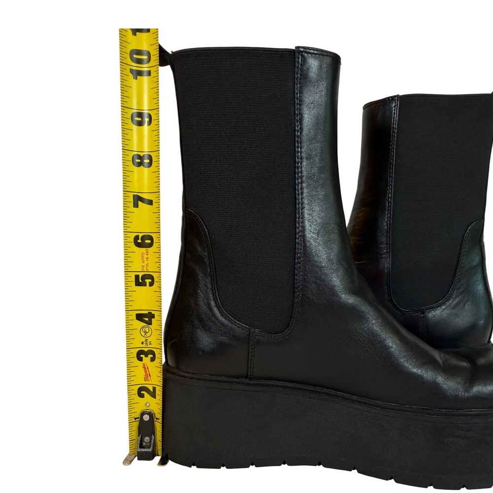 Zara Black Leather Platform Chelsea Boots Chunky Lug Sole Mid Calf EU 399 - Picture 8 of 9